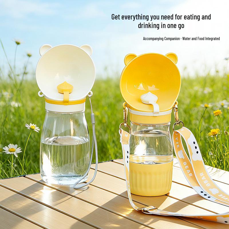 Portable Cute Bear Head Pet Water and Food Dispenser for Outdoor Travel