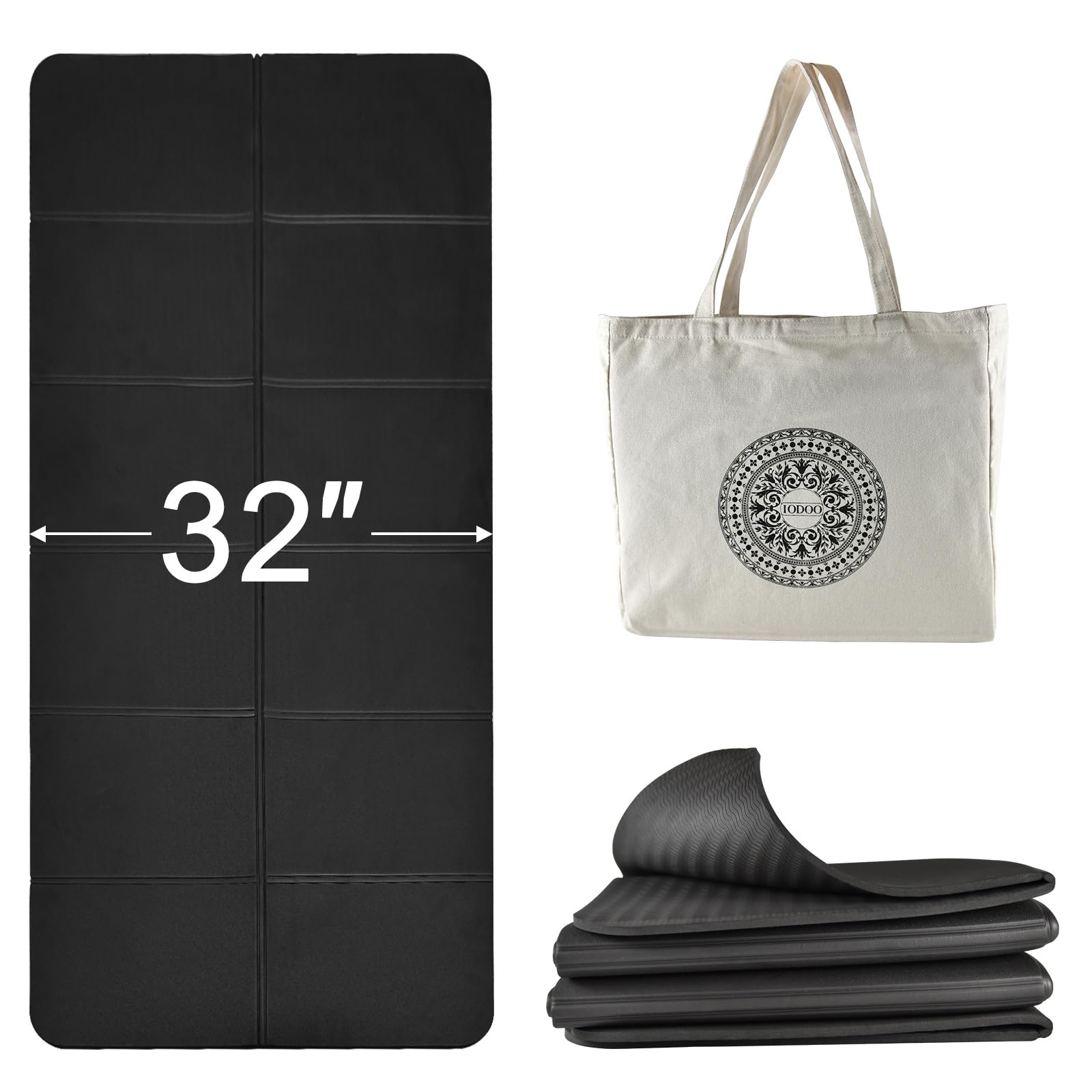 

iodoo Foldable Yoga x x Extra Thick and Foldable Yoga Mat for Travel with Canvas Carry TPE Exercise Pilates Mat Mat, 72 L 32 W 0.32 , Wide, Bag,