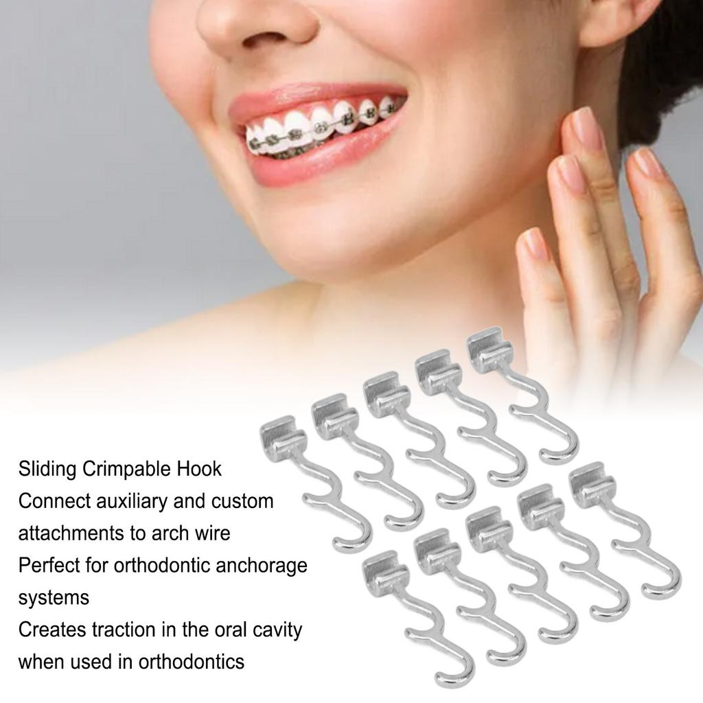 10pcs Dental Orthodontic Sliding Hook Stainless Steel Sliding Crimpable Hook Replacement Accessory Left