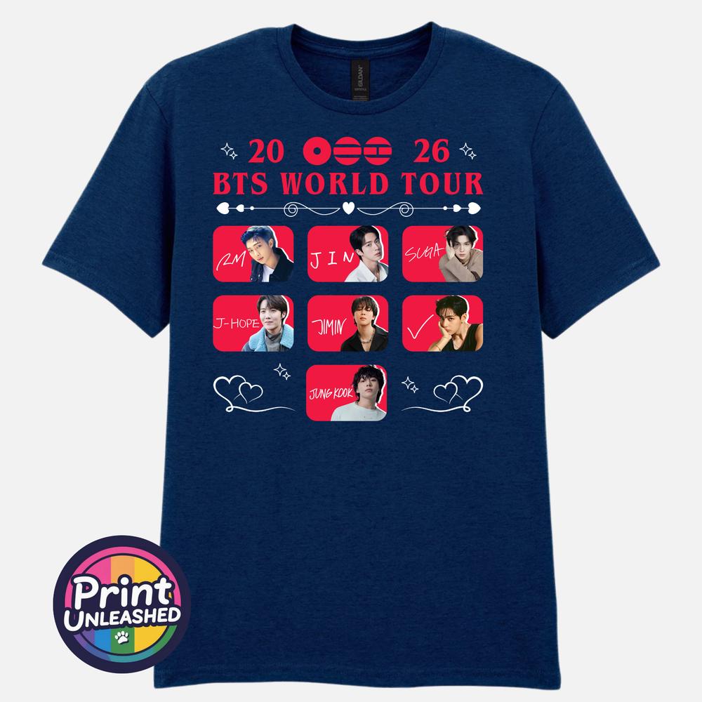 Printed TShirt BTS World Tour 2026 KPOP Band Tee Unisex Kids Teen Adult M