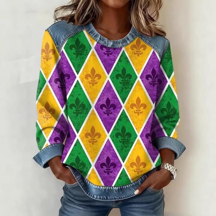 Autumn Fashionable Comfortable Casual Versatile Loose Women's Multi Color Printed Round Neck Long Sleeved T-Shirts
