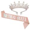 1 Set Universal High Durability Lightweight Birthday Crown Headgear Decoration with Sash for Party