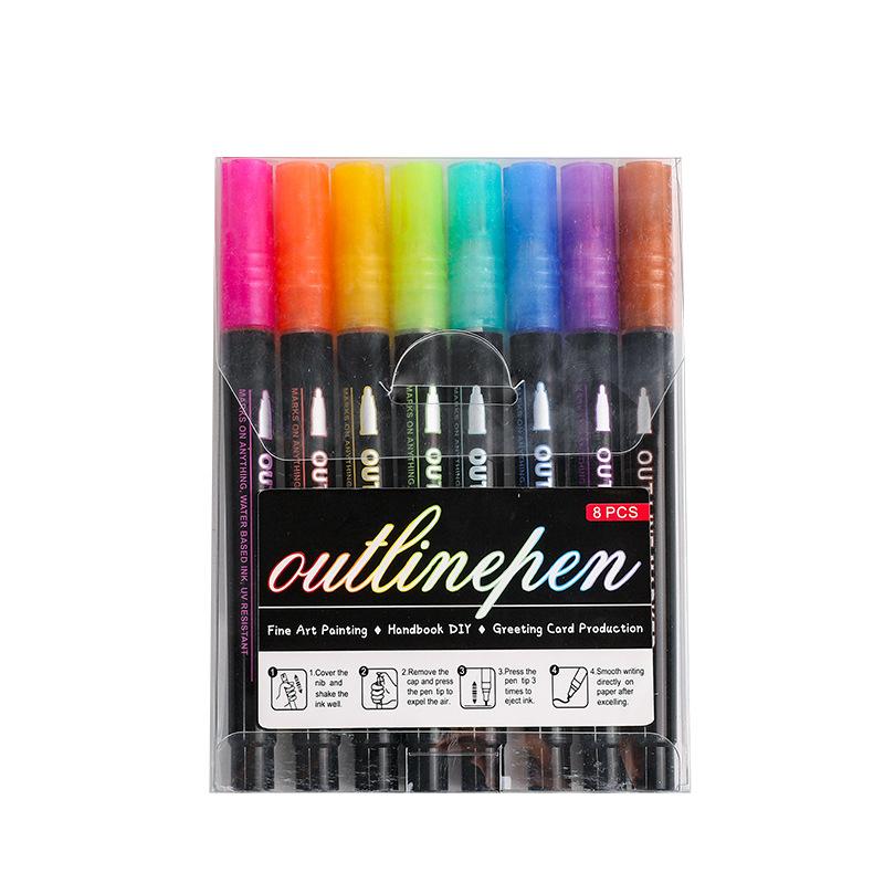 8/12/24/36/48 Colors Double Line Outline Art Pen Markers DIY Graffiti Outline Marker Pen Highlighter Scrapbook Diary Poster Card
