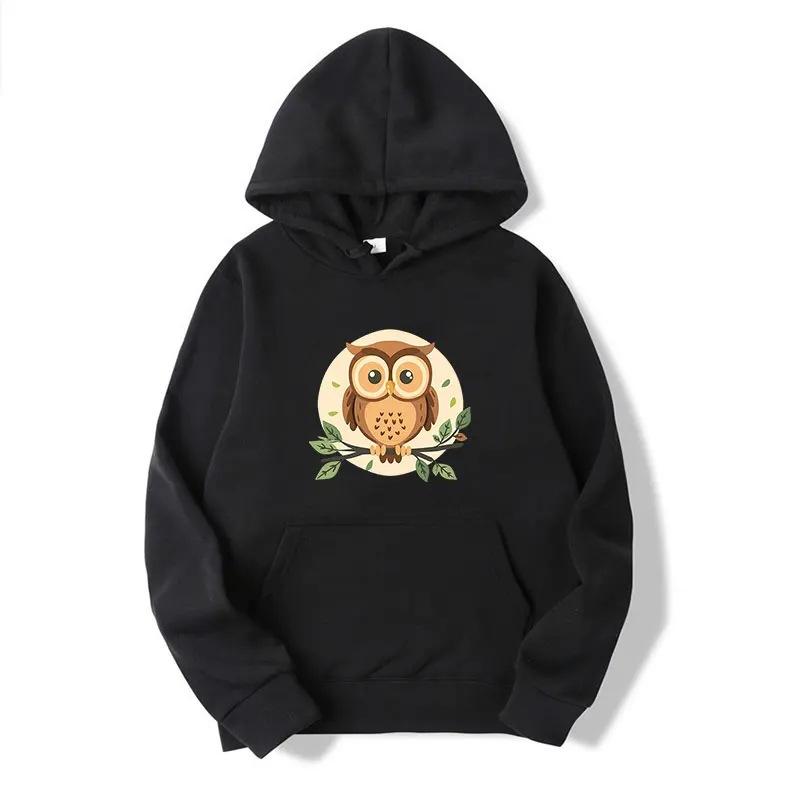 Cute Owl Print Hoodies  Teens Loose Sport Wear Gym Tops