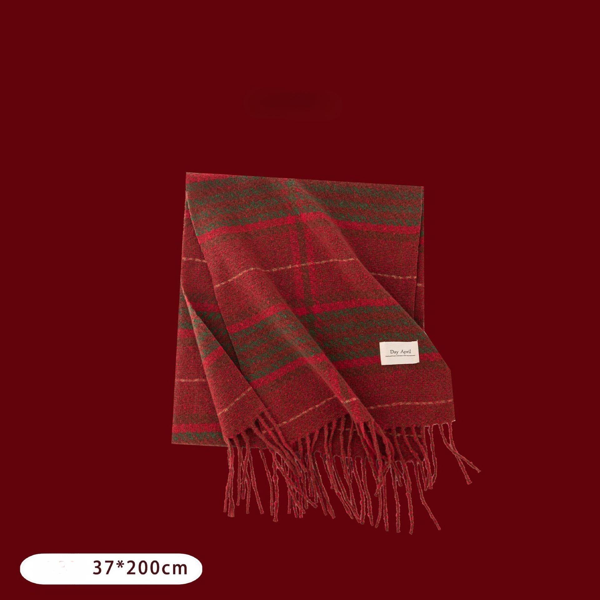 

Кашемировый на ощупь осенне-зимний новогодний клетчатый шарф, атмосфера, женский имитация кашемира, анкела, красный шарф-шаль 37 * 200Cm (marked)