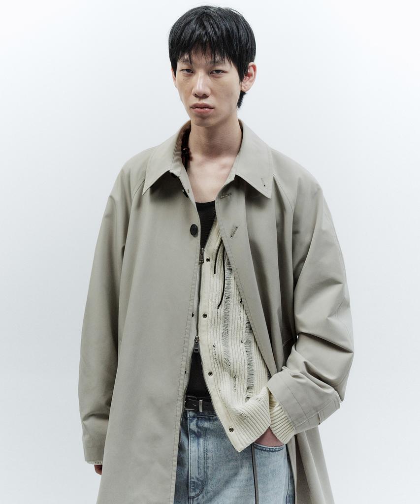 Insilence Pigment Washed Balmacaan Coat Grey Beige
