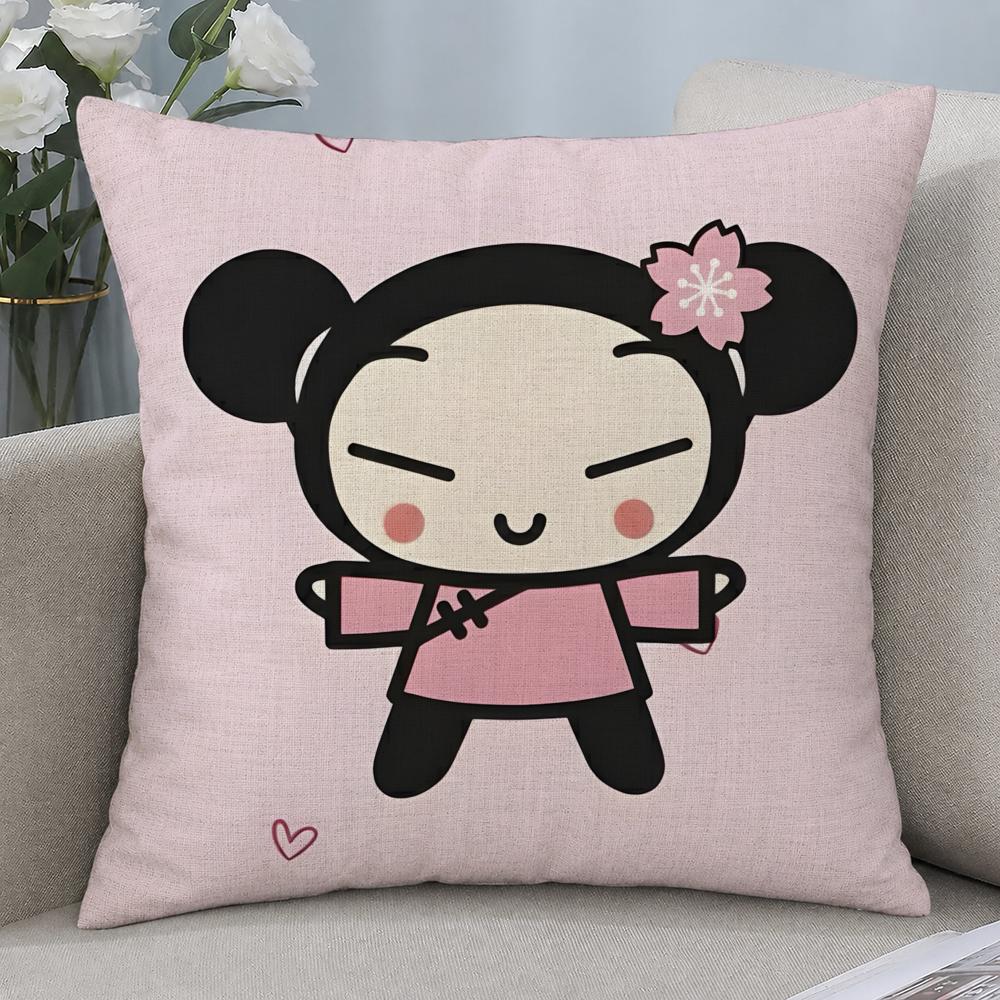 Cartoon Pucca Anime Kawaii Cushion Cover Cushion Covers Natural Linen Breathable Sofa Bedroom Decor Pillowcase