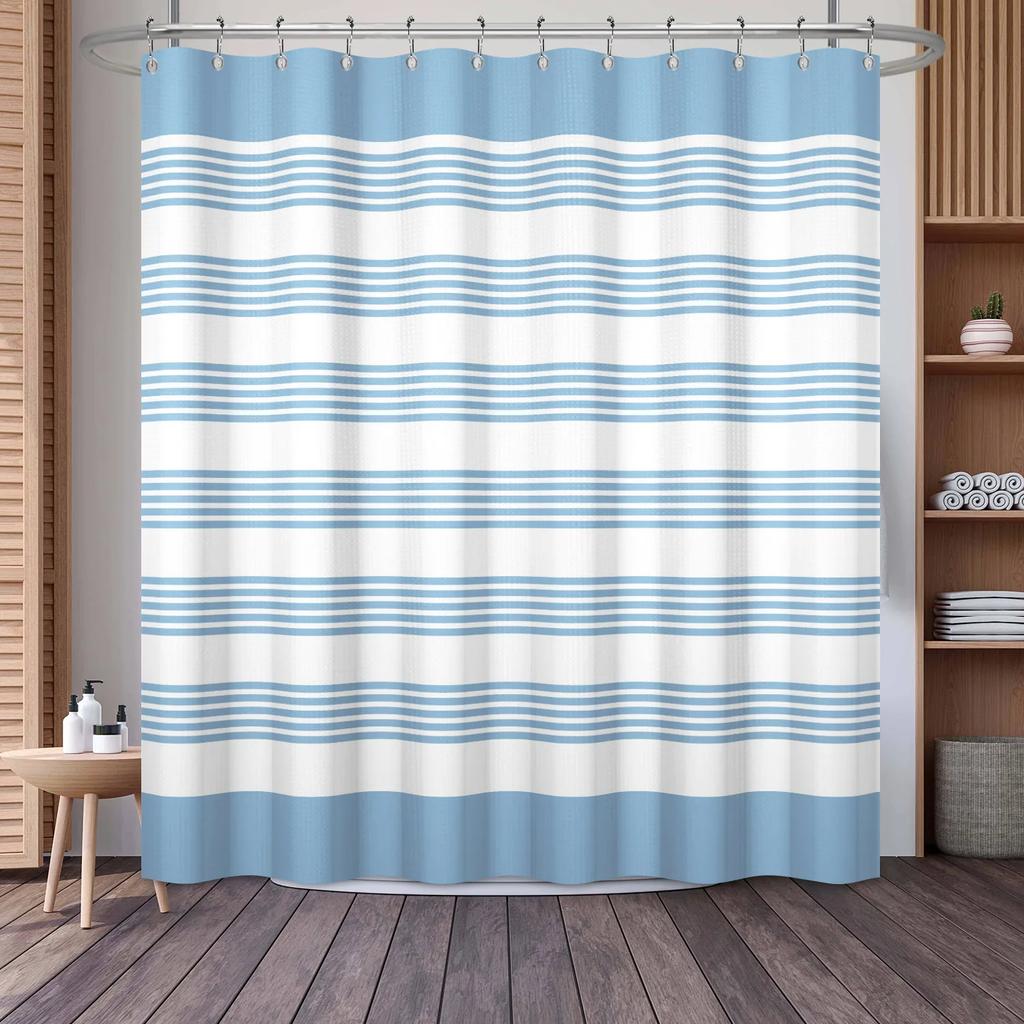Waffle Shower Curtains Modern Hotel Style Striped Geometric Pattern Bath Decor Waterproof Polyester Bathroom Curtain with Hooks