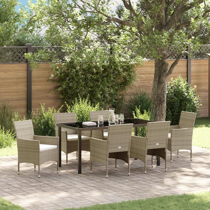 VidaXL Ensemble de Salle à Manger de Jardin 7 Pièces Beige Rotin Synthétique 3379741