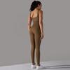 Seamless Knitted Thread Solid Color Tight Flat Collar Jumpsuit For Sports Running, Fitness Yoga, And Fitness