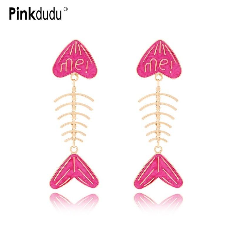 Pinkdudu Vintage Exaggerated Fish Bone Zinc Alloy Earrings Drip Oil Drop Earrings Women Jewelry PD2390