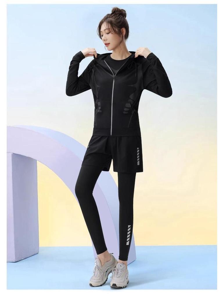 Women's Quick-Dry Fitness Wear Set: 5-Piece for Running, Basketball, Badminton, Morning Runs, Yoga – Autumn/Winter Collection.