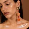 Simple, Fresh, Niche and Trendy Geometric Square Orange Patchwork Long Earrings, Elegant and Stylish Women's Earrings