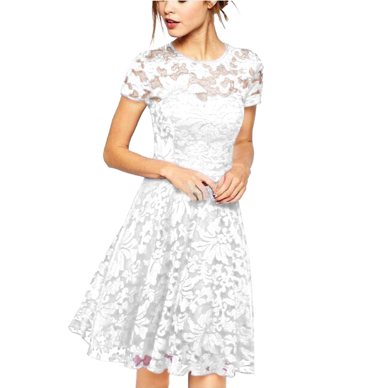 

Женское модное платье с круглым вырезом, короткими рукавами и кружевной отделкой XL белый