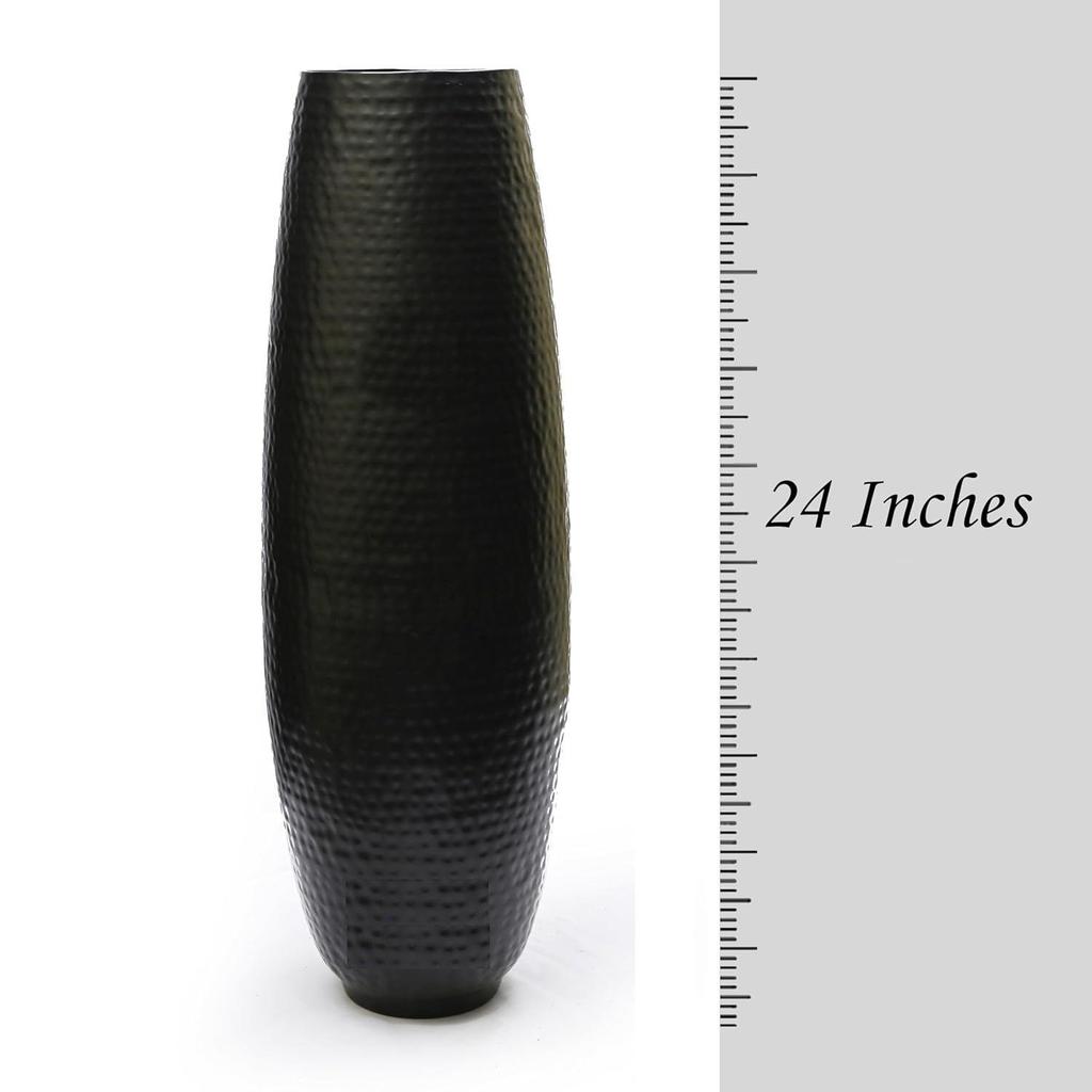 24 Zoll hohe schwarze gehammerte Eisen-Bodenvase - Handgefertigtes dekoratives Akzentstück für modernes Zuhause, Wohnzimmer, Büro und Eventdekor