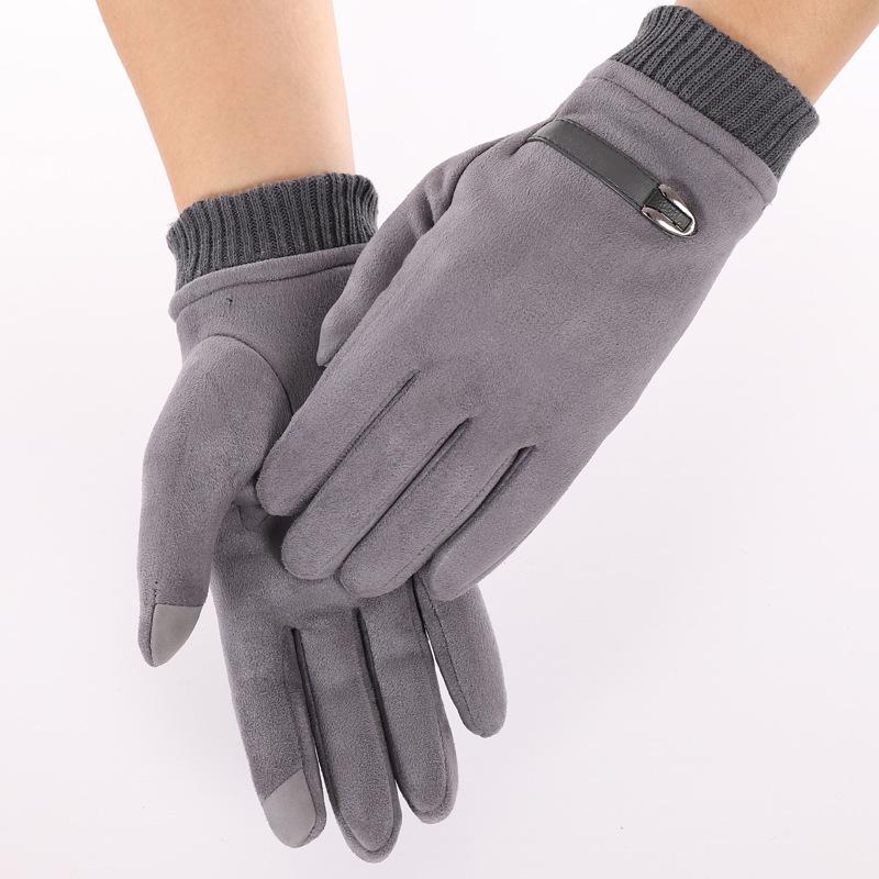 Suede Gloves Men's Autumn and Winter Windproof Warm Touch Screen Piled Thickened Riding Driving Motorcycle Cotton Gloves