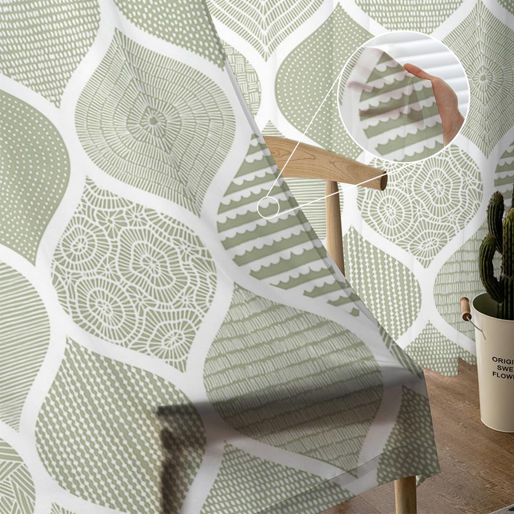 Geometry Moroccan Texture Sage Green Sheer Curtains for Living Room Decoration Window Curtains Kitchen Tulle Voile Curtains