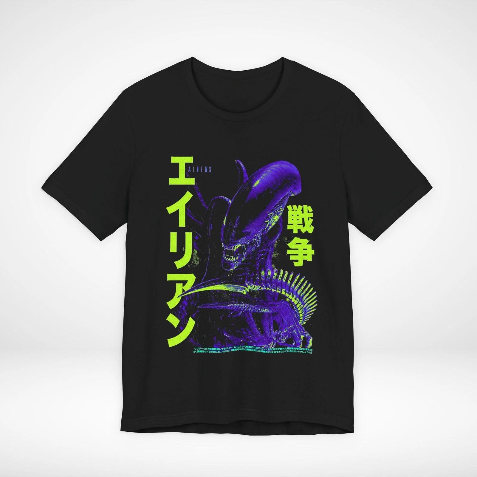 

Alien Xenomorph Japanese Cyberpunk Neon Graphic T-Shirt Black S-5XL XL