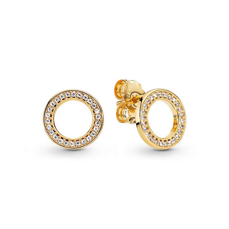 Authentic 925 Sterling Silver Circle & Infinity Stud Earrings Square Sparkle Stud Earrings For Women Europe Gift Diy Jewelry