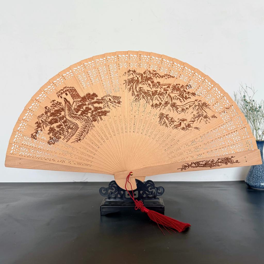 Heshantang Gift Ancient Style Hollow Craft Full Wooden Folding Fan