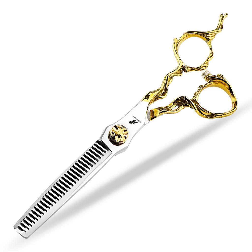 6.0" Gold Tree Root Handle Hairdressing Scissors - Straight & Thinning Shears