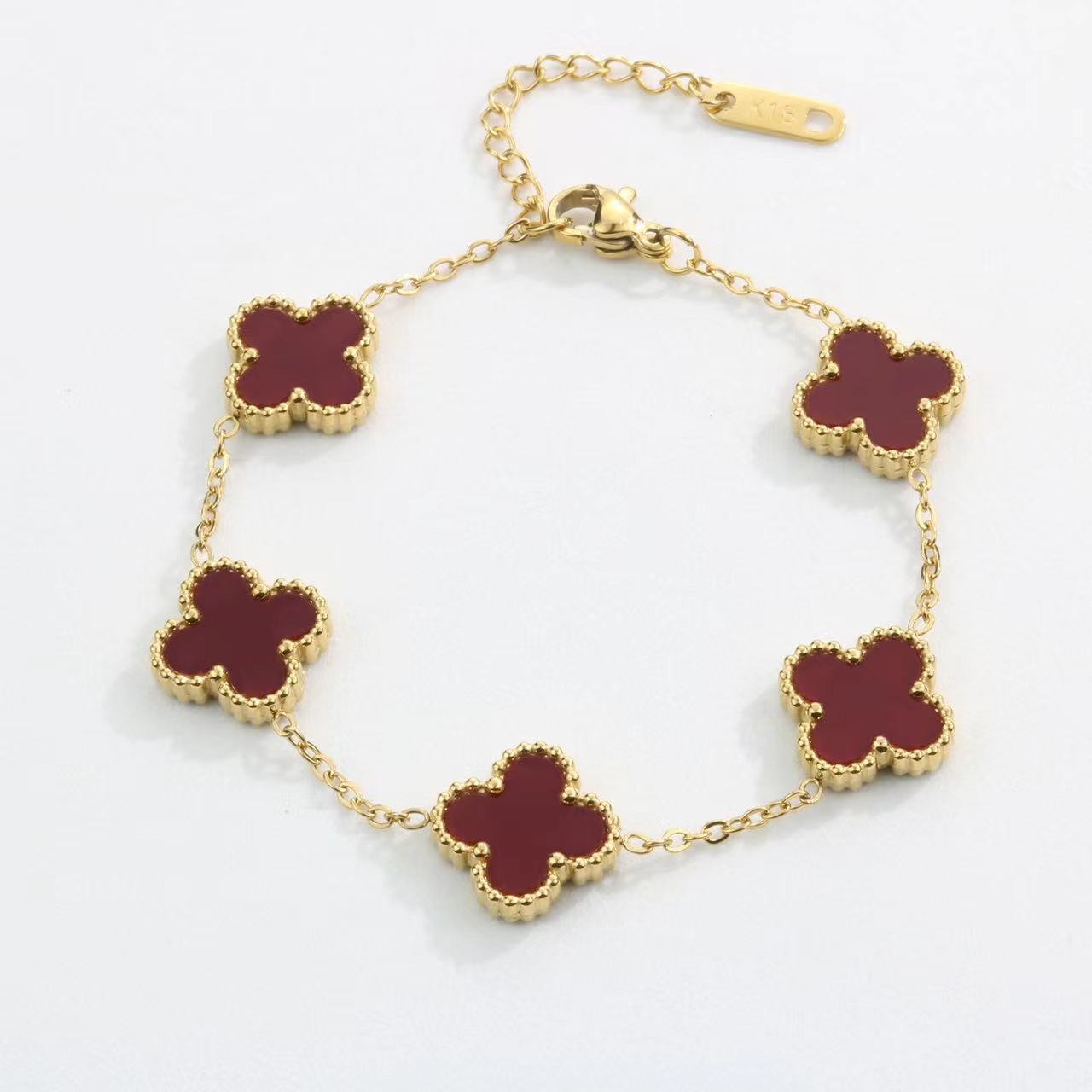 

Double-sided Four-leaf Clover Bracelet Simple and Stylish Ins-style Women s Bangle темно-червоний колір