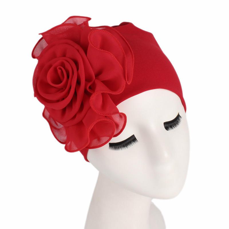 New Woman Beautiful Flower Turban Elastic Cloth Head Cap Hat Ladies Hair Accessories Muslim Women's Hijabs Scarf Cap
