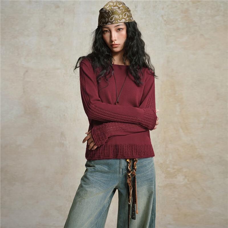 Giordano Women's Retro Red Knit Sweater