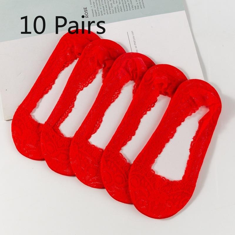 

10 пар больших красных кружевных носков-лодочек, красные свадебные невидимые носки с мелким вырезом, силиконовые противоскользящие носки с хлопковой подошвой для женщин 10 pairs темно-красного