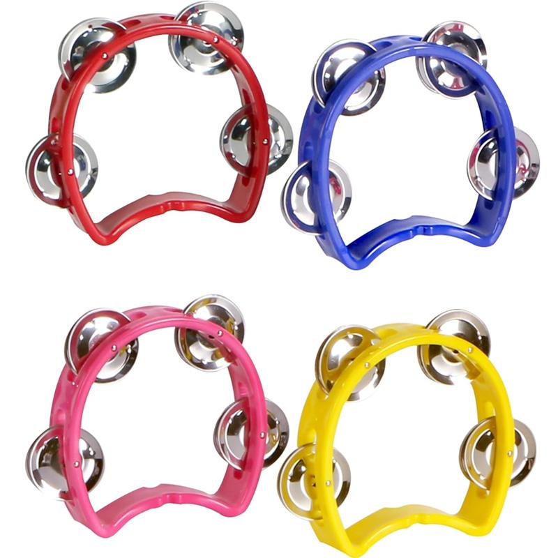 2Pcs Plastic Hand Held Percussion Tambourine With 4 Bells Rhythm Musical Instrument Toys Kids Preschool Educational Gift