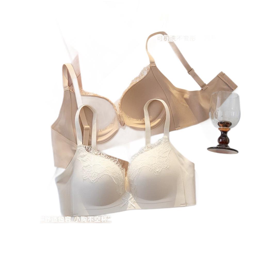 One-piece Fixed Cup Lace Underwear Women's No Steel Ring Small Chest Gathered Soft Support Upper Support Gathered Comfortable Bra Cover