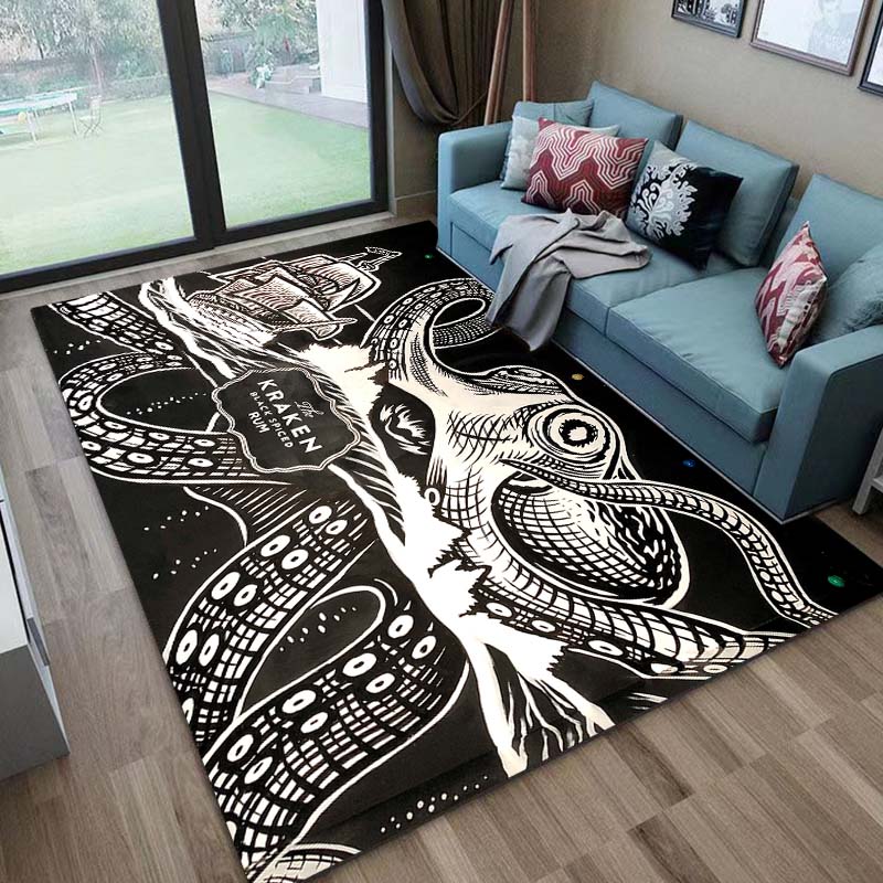 Spiced Rum Kraken-Black Pattern Carpets Bedroom Play Mats Bedroom Decor Carpet Livingroom Rug Crawl Mat Christmas Gift Rug