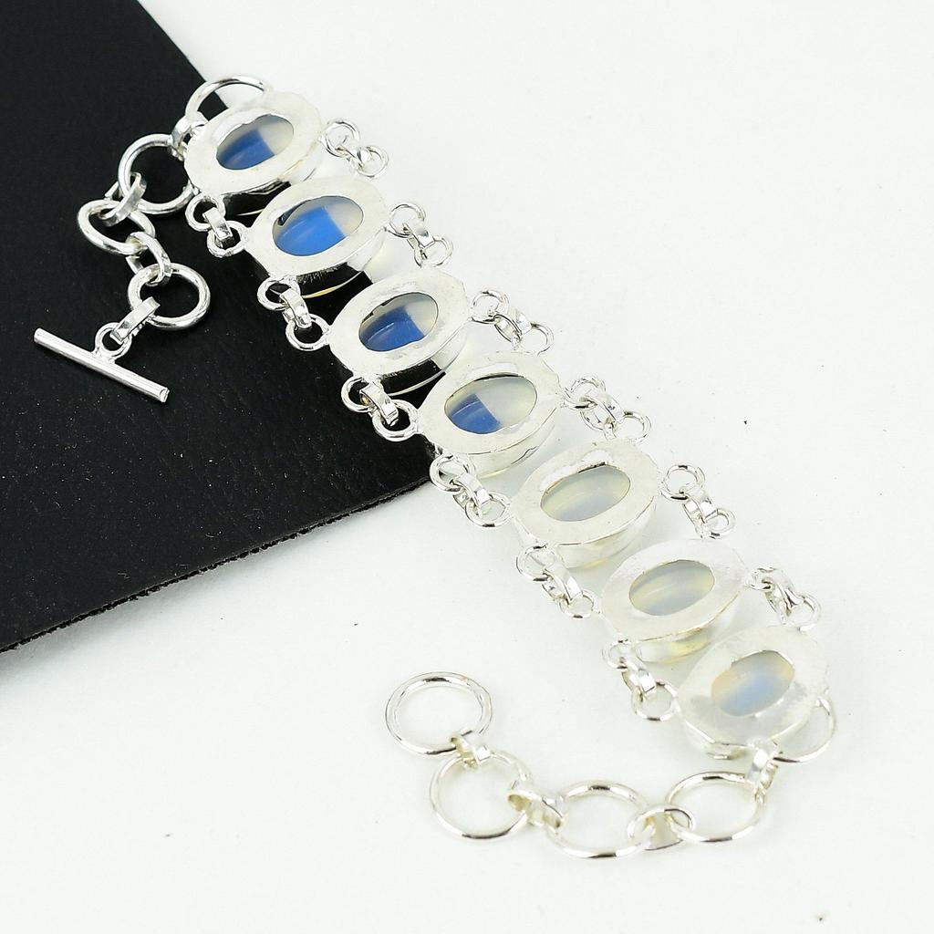 Brățară frumoasă cu piatră prețioasă Opal Lăptos, lucrată manual din argint sterling 925, brățară cu Opal Lăptos pentru soție, brățară unisex, cadou pentru mamă