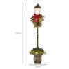 Christmas lantern with berries, pinecones & ribbon, LED lights, metal pole, 150 cm