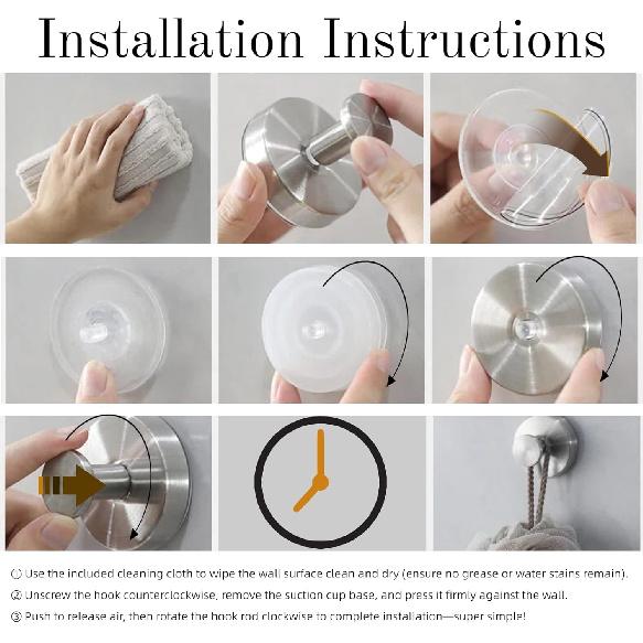 Suction Cup Hooks Removable Shower Hooks, 4Pcs Metal Towel Hooks for Bathroom Window Glass Wall Door Can Hang Various Towels Bath Towels Keycha,