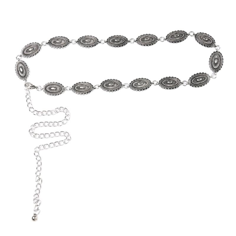 

Women Alloy Waist Belt Ethnic Style Adjustable Waist Belt Metal Women Dress Shirt Waist Belt with Carved Flower Buckle 1