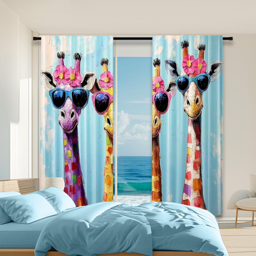 

Set Of 2 Versatile Polyester Transparent Curtains Home Decoration Colourful Giraffe Use Bedrooms Living Rooms Curtain Ideal For Room W100*H70(CM)-Rod Pocket&2PCS