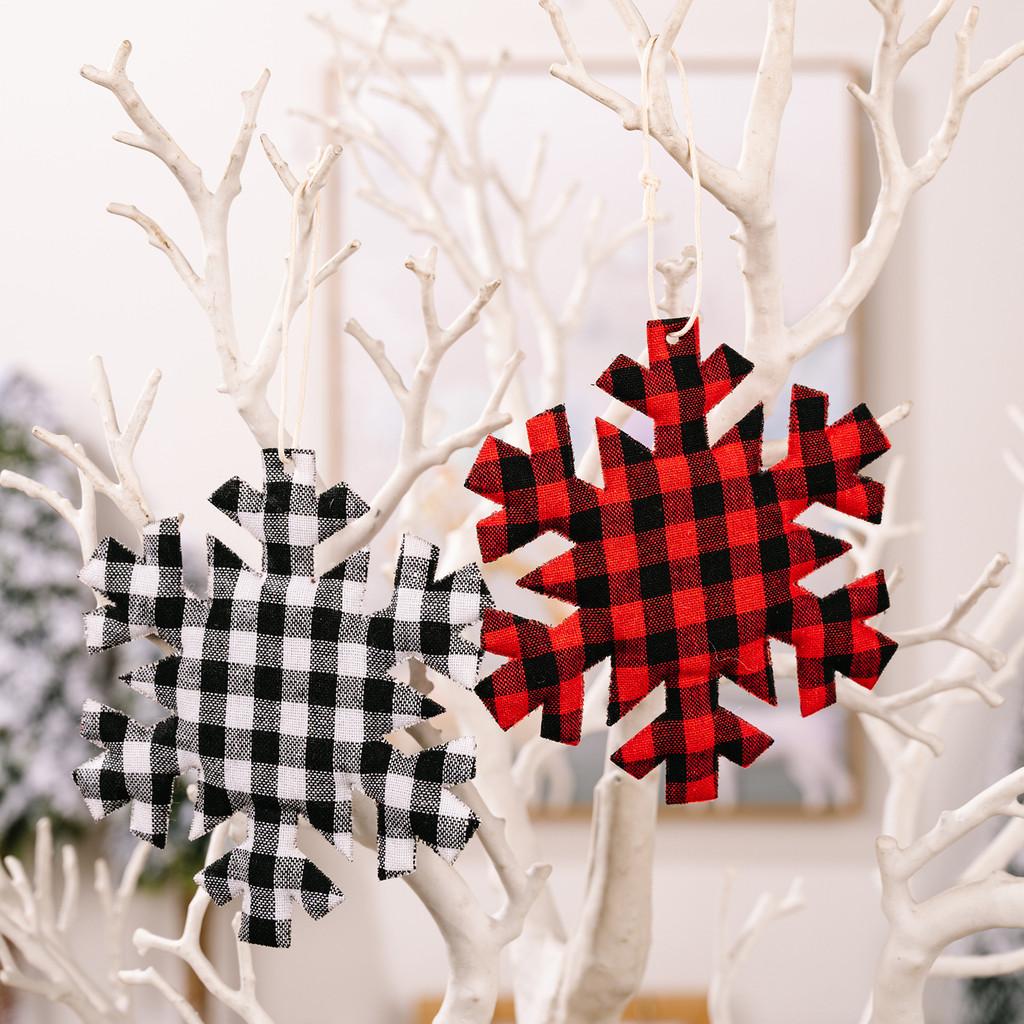 Vibrant And Red Black Checked Snowflake Christmas Ornaments Perfect For Decor Holiday