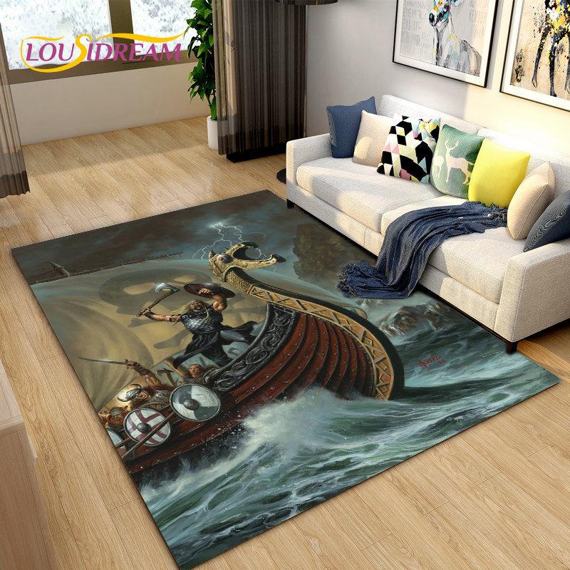 Vikings Nordic Mythology Odin Area Rug,Carpet Rug for Living Room Bedroom Sofa Doormat Decoration,Kids Play Non-slip Floor Mat