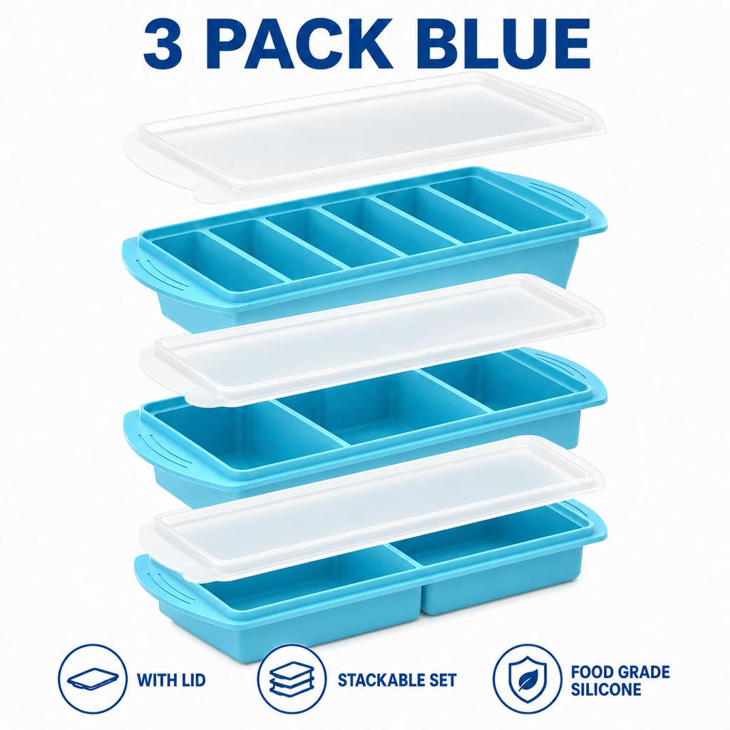 3 Pack Silicone Freezer Trays Set with Lids Large Ice Cube Tray 1 Cup Soup Freezer Molds Meal Prep Container for Food Storage