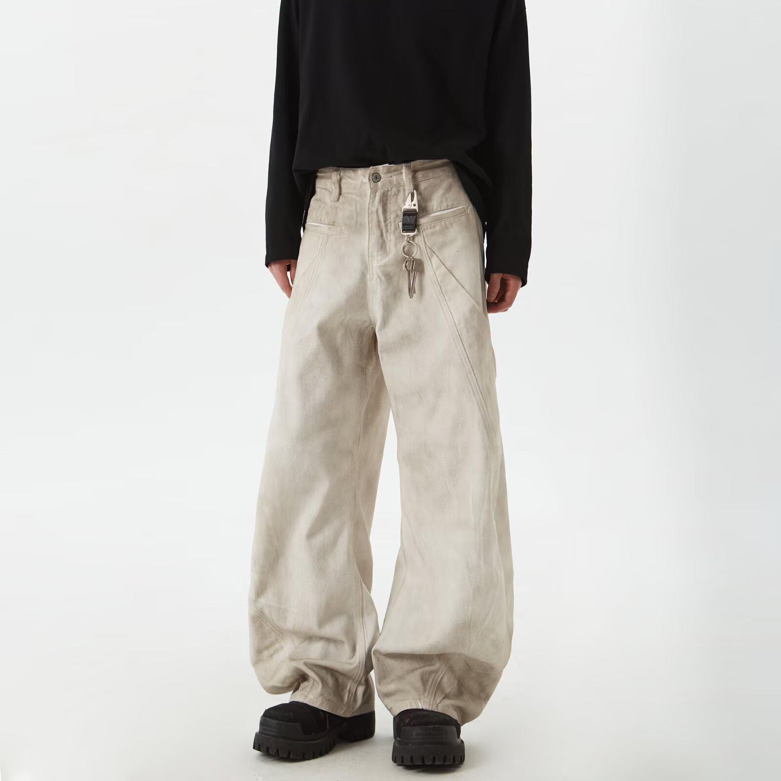 

Unisex American Retro Distressed White Scimitar Wide-Leg Jeans L