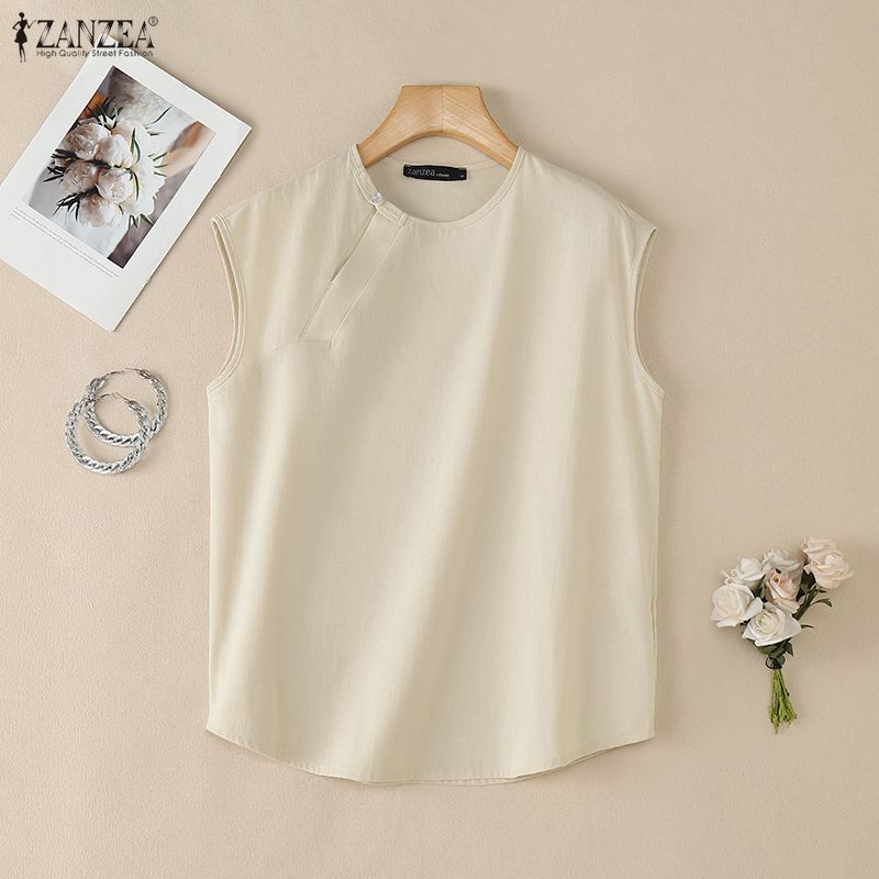ZANZEA Women Casual Round Neck Summer Sleeveless Tank Tops