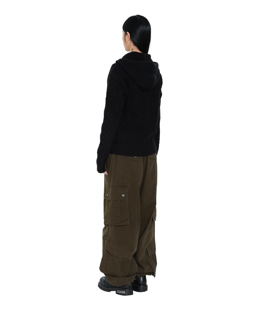 AAKAM Cable Knitted Zip-Up Hoodie (Black)