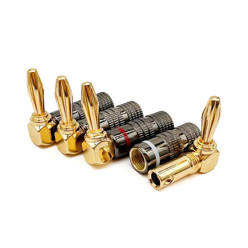 12Pcs 90Degree Banana Plugs 24K Gold Plated Right Angle 4mm Jack Plug Video Audio Adapter Speaker Amplifier Wire Cable Connector
