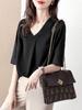 Blouse Summer Top Short Sleeve Loose Fit Outerwear Feminine Chiffon Shirt Pullover Plain Adult Elegant Clean Stylish Casual Formal Commuting OL [H.