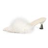 Fashion Women's Baotou Slippers Winter New Pointed Cloth Plus Plush Anti-slip Wear-resistant Slip-on High Heels