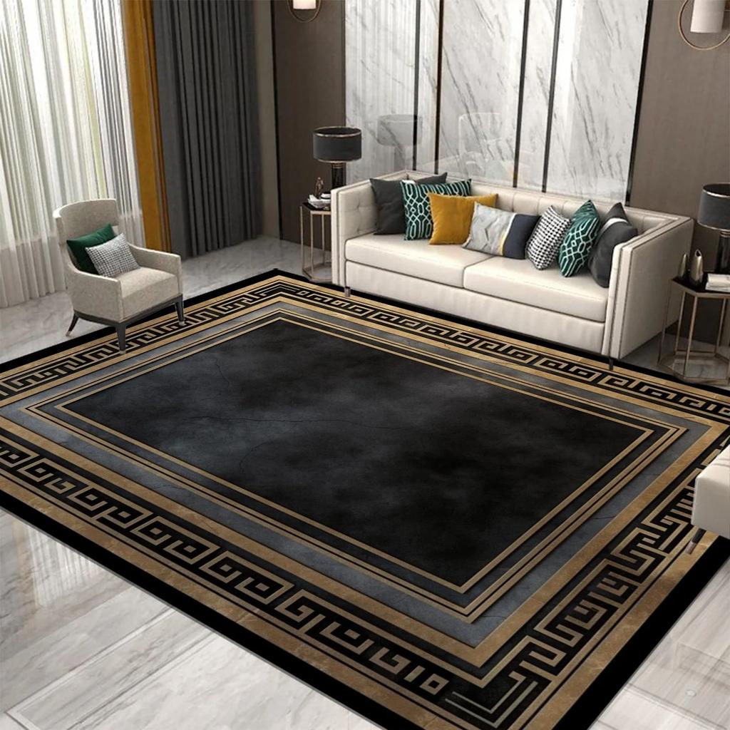 Modern Style Luxury Carpet Living Room Large Sized Rug Home Decoration Bedroom Non Slip Rug Washable Sofa Coffee Table Mat Black