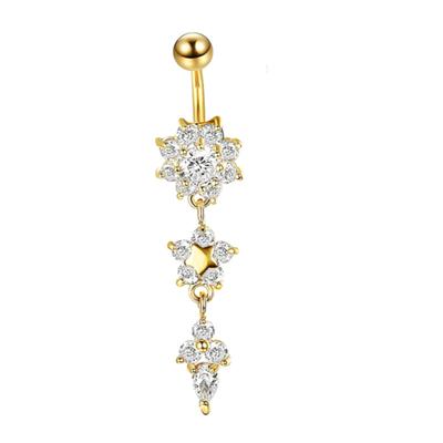 Trendy Sexy Crystal Metal Navel Nail Shiny Zircon Flower Dangle Belly Button Rings For Women Fashion Body Piercing Jewelry