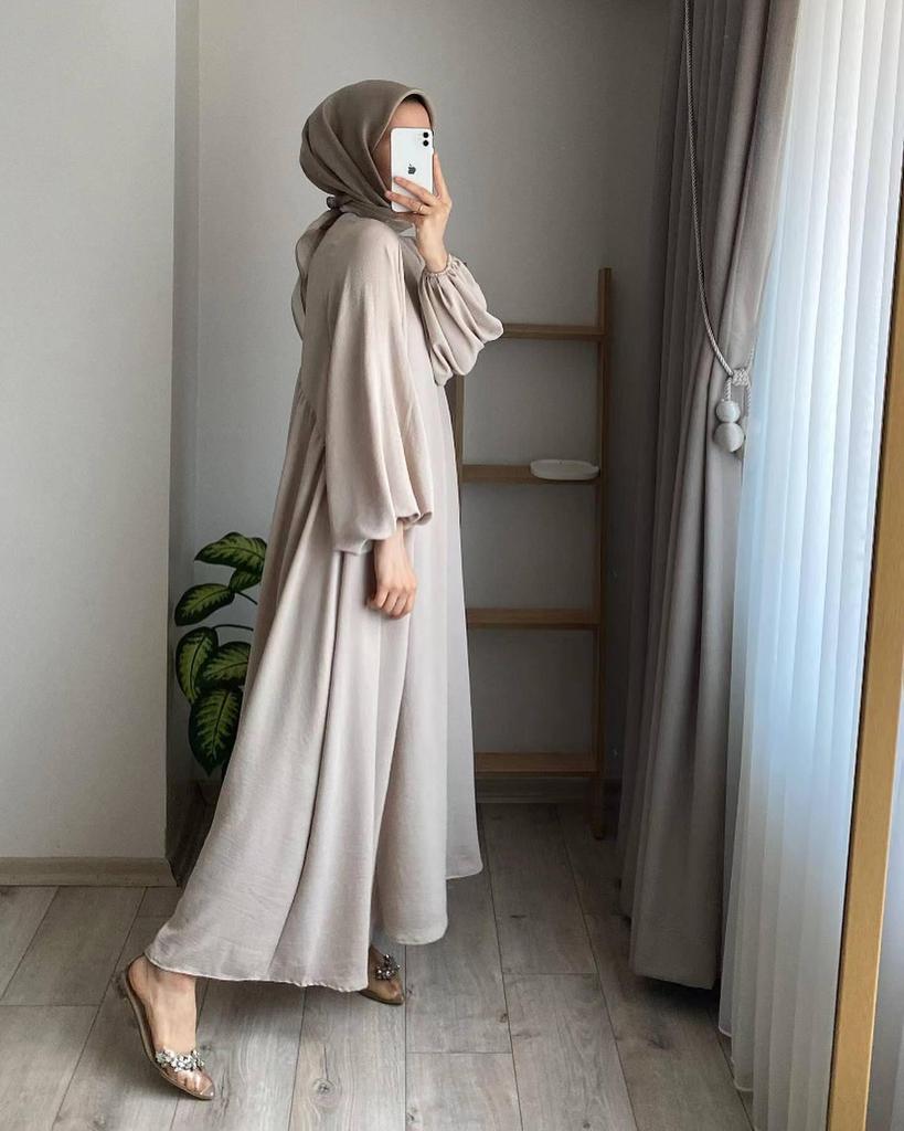 Elegant Solid Color Loose Pullover Dress for Muslim Women - Spring & Autumn Collection