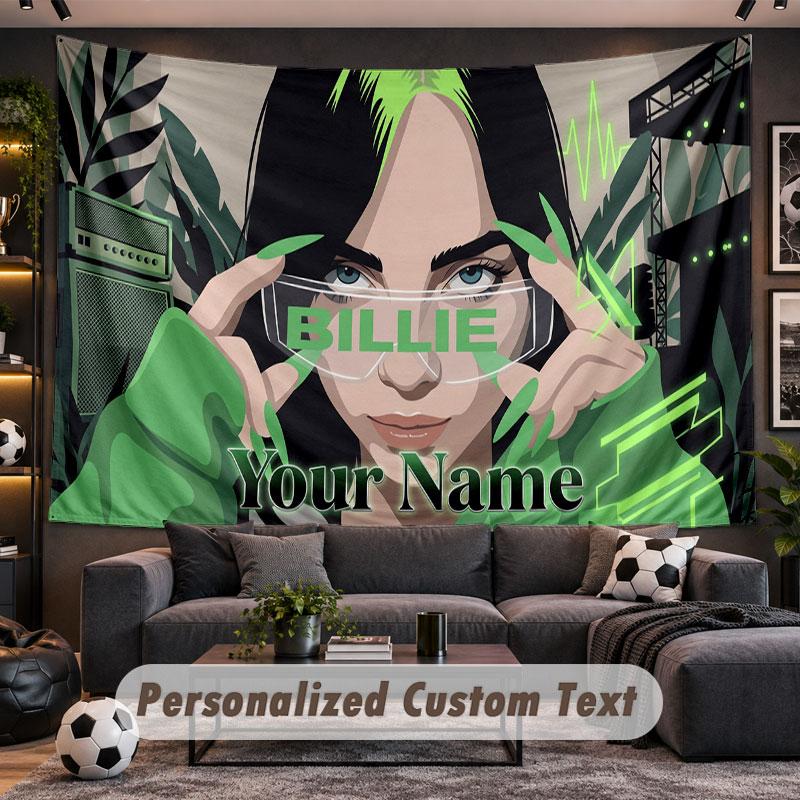 Wall Hanging Tapestry Custom NameBillie Eilish Pattern Personalized Printed Fabric Wall Decor